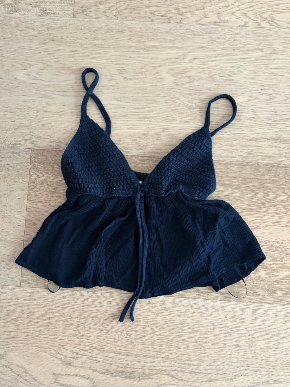 Garage Black Cropped Smocked Bust Tie-Front Cami